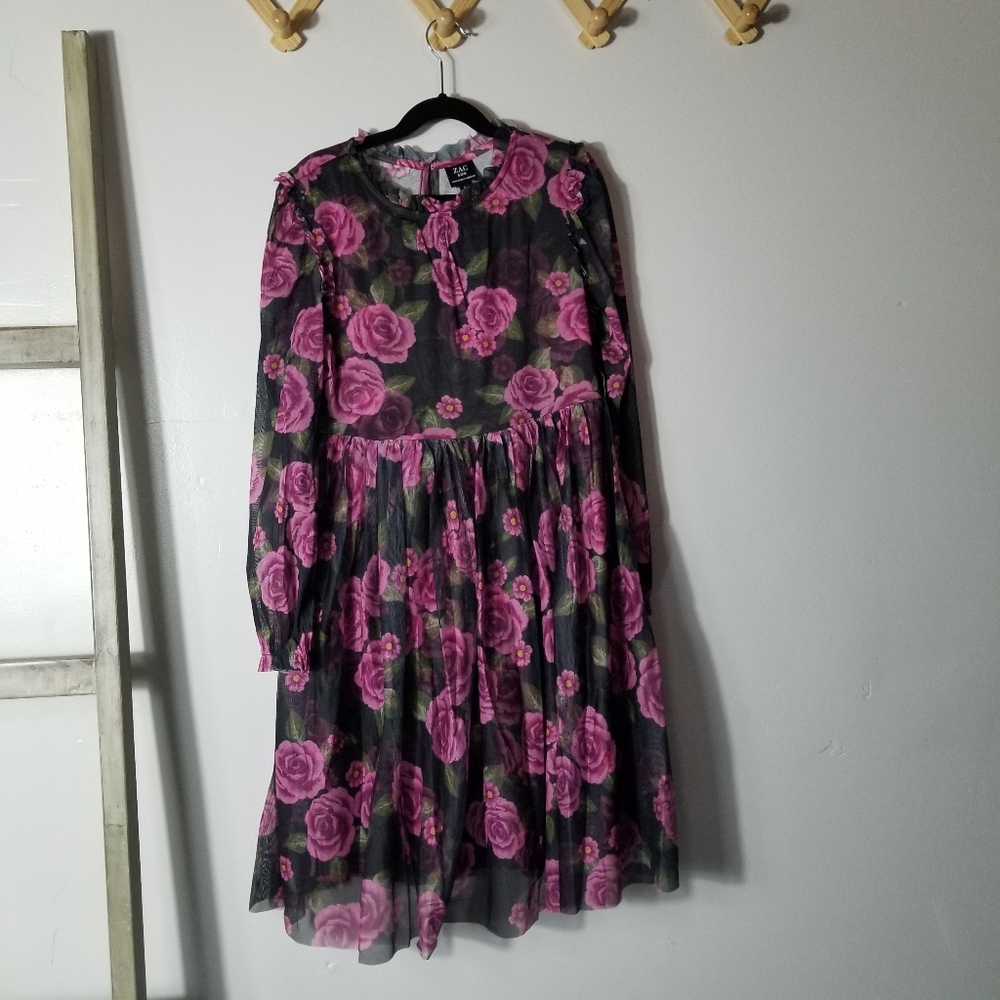NWT ZAC KIDS GIRL'S FLORAL LONG SLEEVE DRESS SIZE LARGE